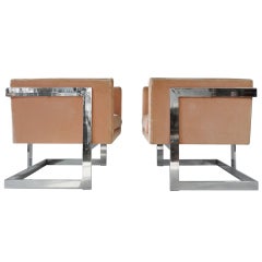 Pair Of Milo Baughman Petite Cube Chairs