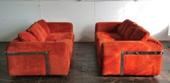 Pair Of Chrome And Suede Sofas