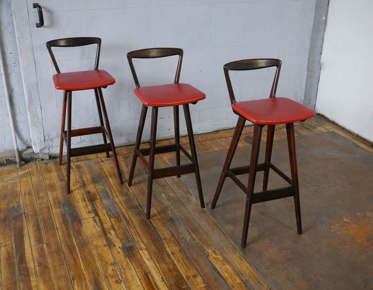 Set of Three Rosewood Bar Stools by Rosengren Hansen at 1stDibs