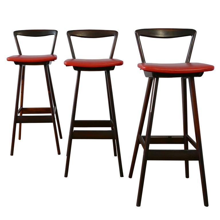 Set of Three Rosewood Bar Stools by Rosengren Hansen at 1stDibs