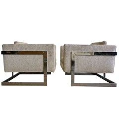 Pair Of Large Milo Baughman Cube Lounge Chairs