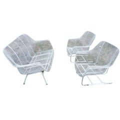 Wire Mesh Settee And Pair Spring Lounge Chairs By Woodard