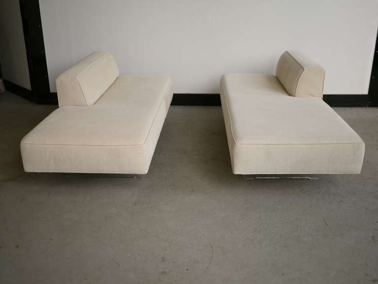 Pair of Vladimir Kagan Omnibus Sofas on lucite legs.  Matching L shaped sofa also available.