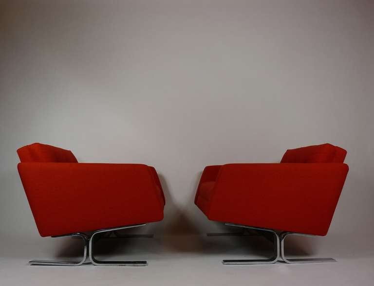 1960s Orange Lounge Chairs with Chrome Base