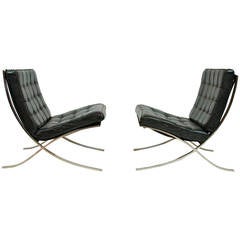 Pair of Early Barcelona Chairs by Mies van der Rohe for Knoll