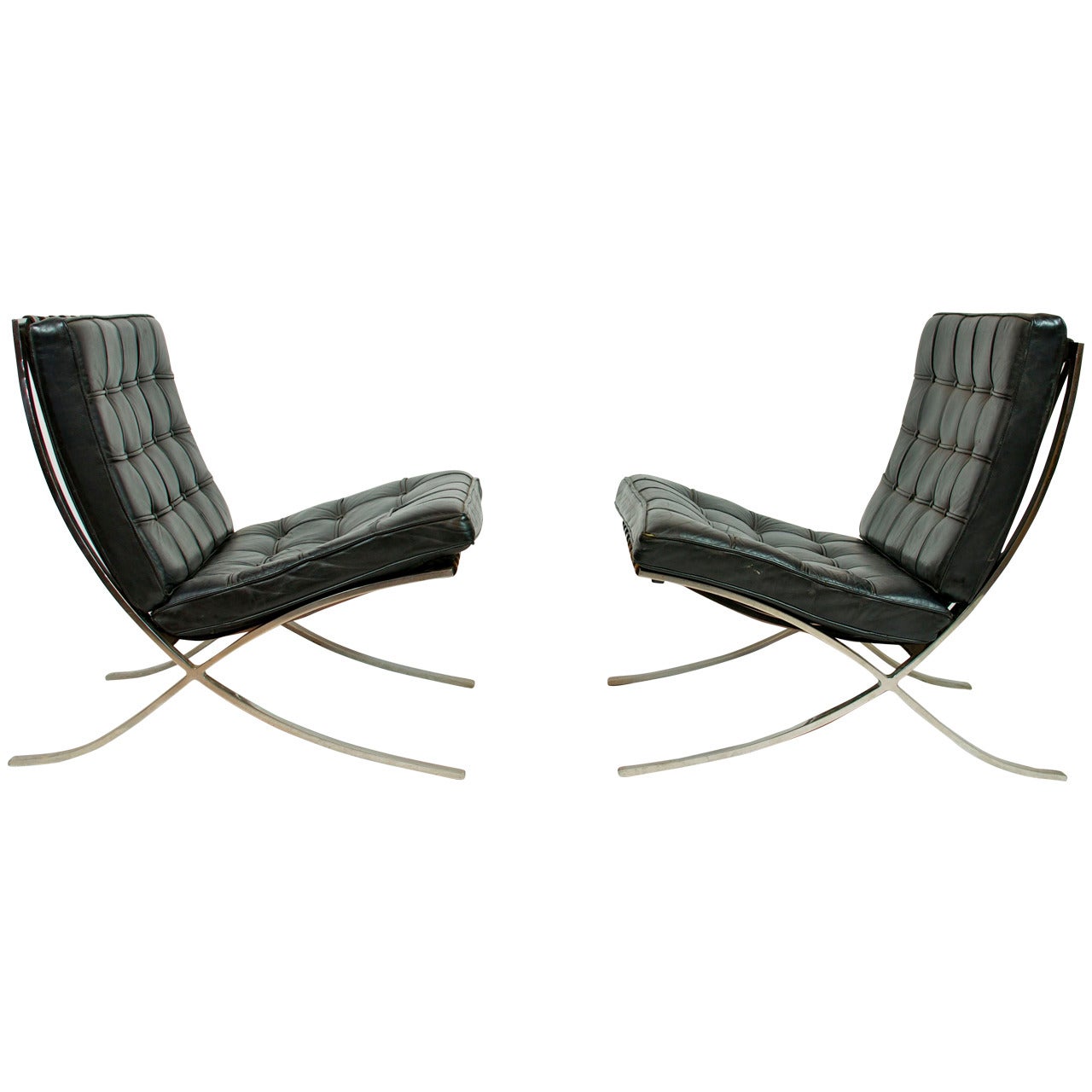 Pair of Early Barcelona Chairs by Mies van der Rohe for Knoll