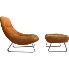 Leather Lounge Chair And Ottoman By Percival Lafer