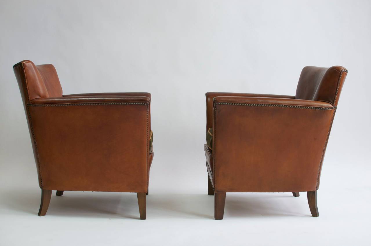 Scandinavian Modern Pair of 1930s Danish Leather Club Chairs