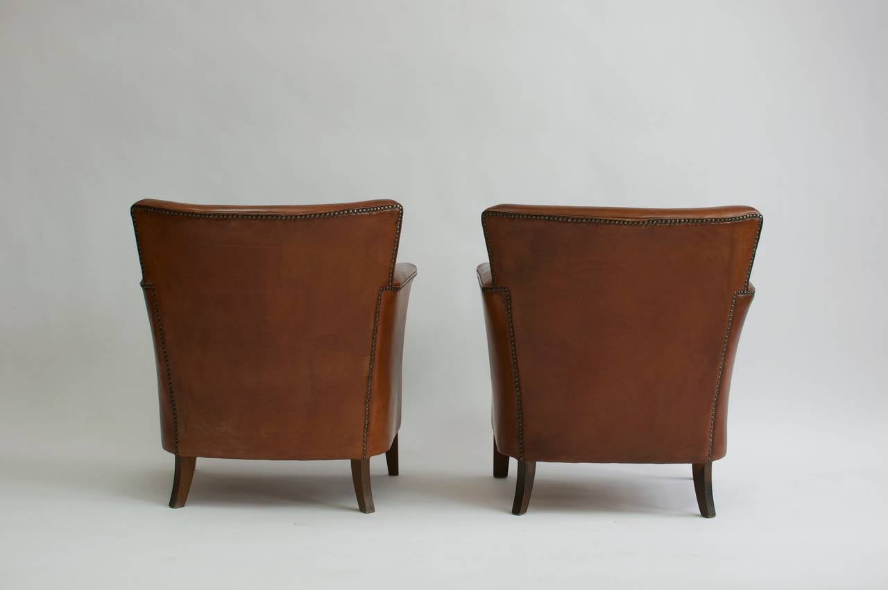 Pair of 1930s Danish Leather Club Chairs In Good Condition In Turners Falls, MA