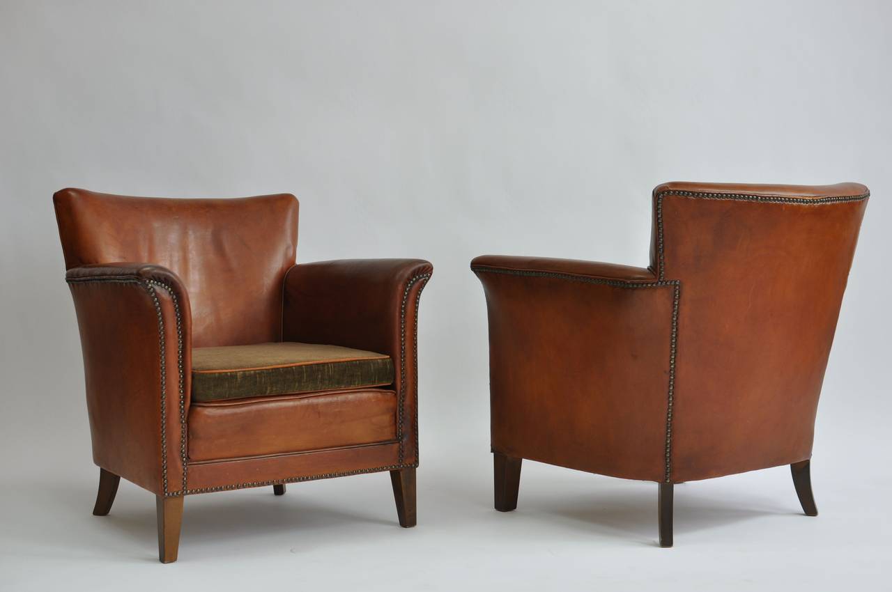 20th Century Pair of 1930s Danish Leather Club Chairs