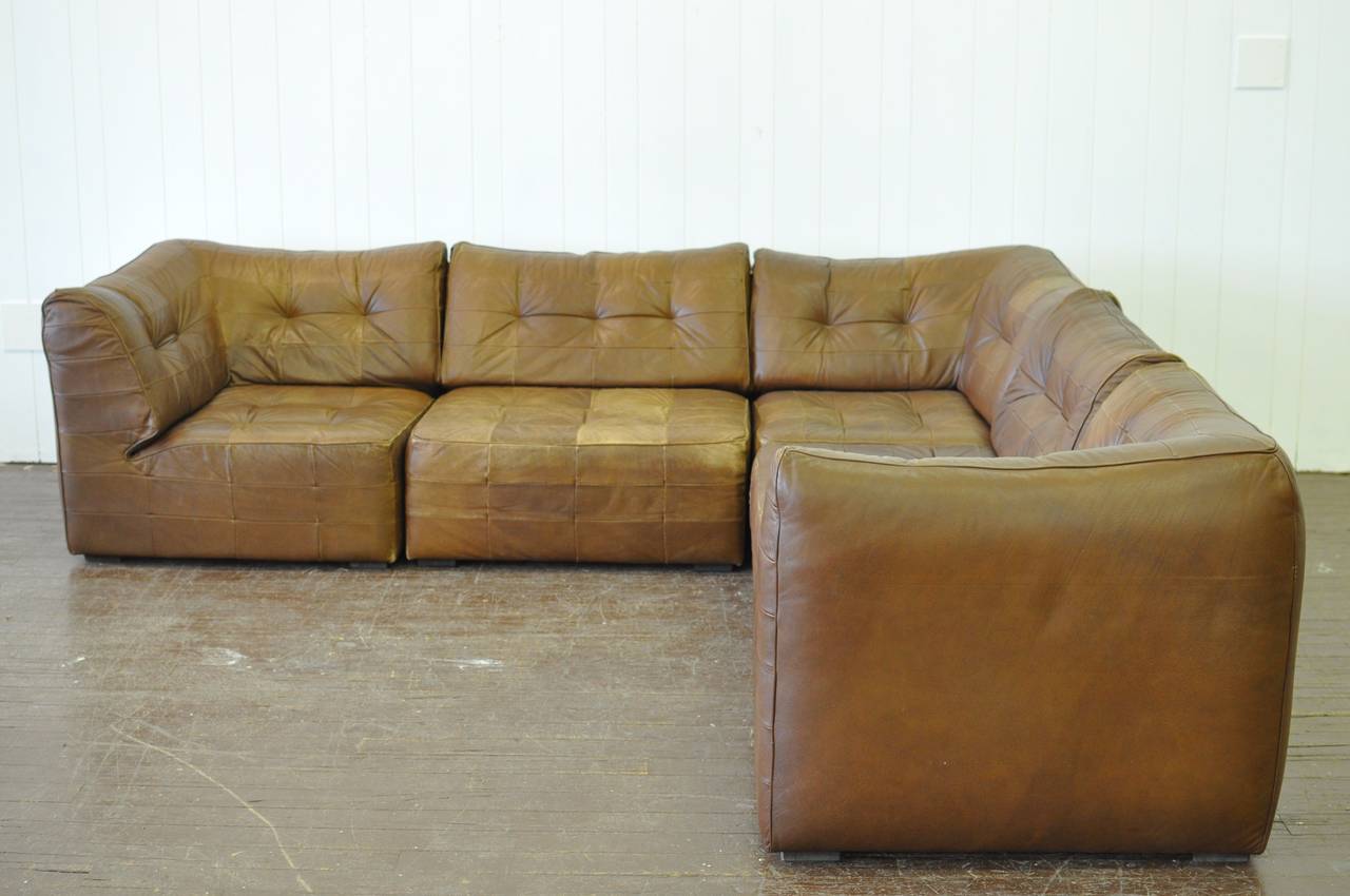 Mid-Century Modern Vintage De Sede 5 Piece Leather Sofa