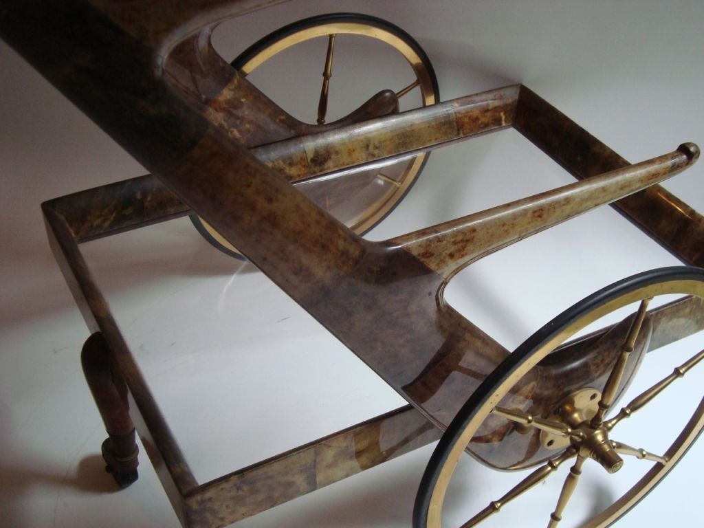 Mid-20th Century Aldo Tura Lacquered Goatskin Bar Cart