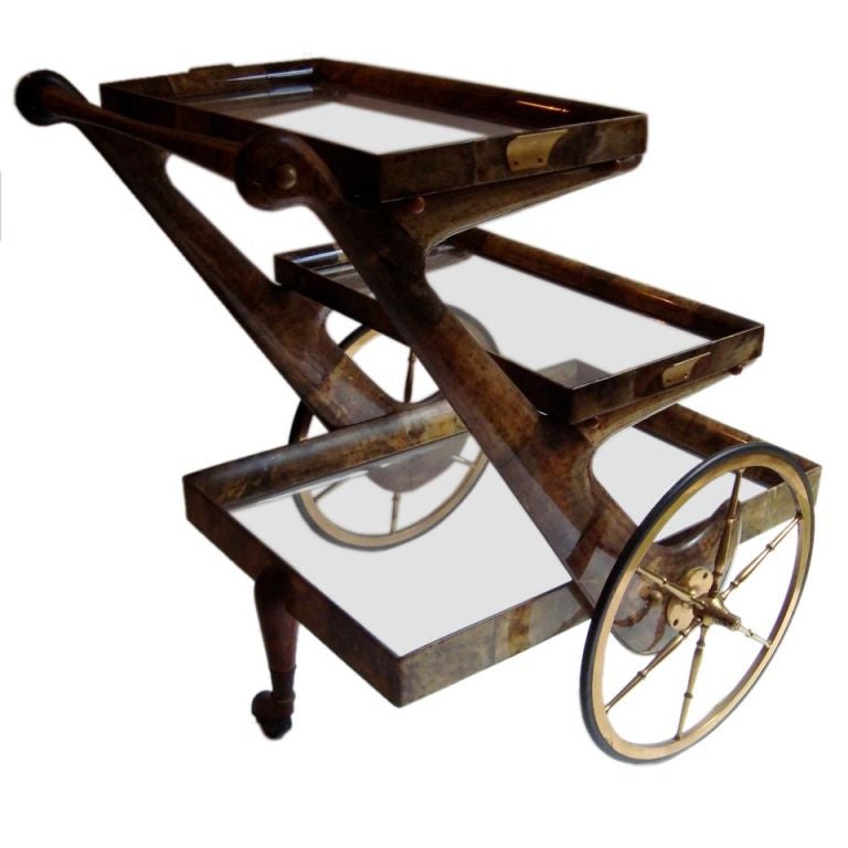 Aldo Tura Lacquered Goatskin Bar Cart