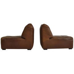 Pair of De Sede Leather Lounge Chairs