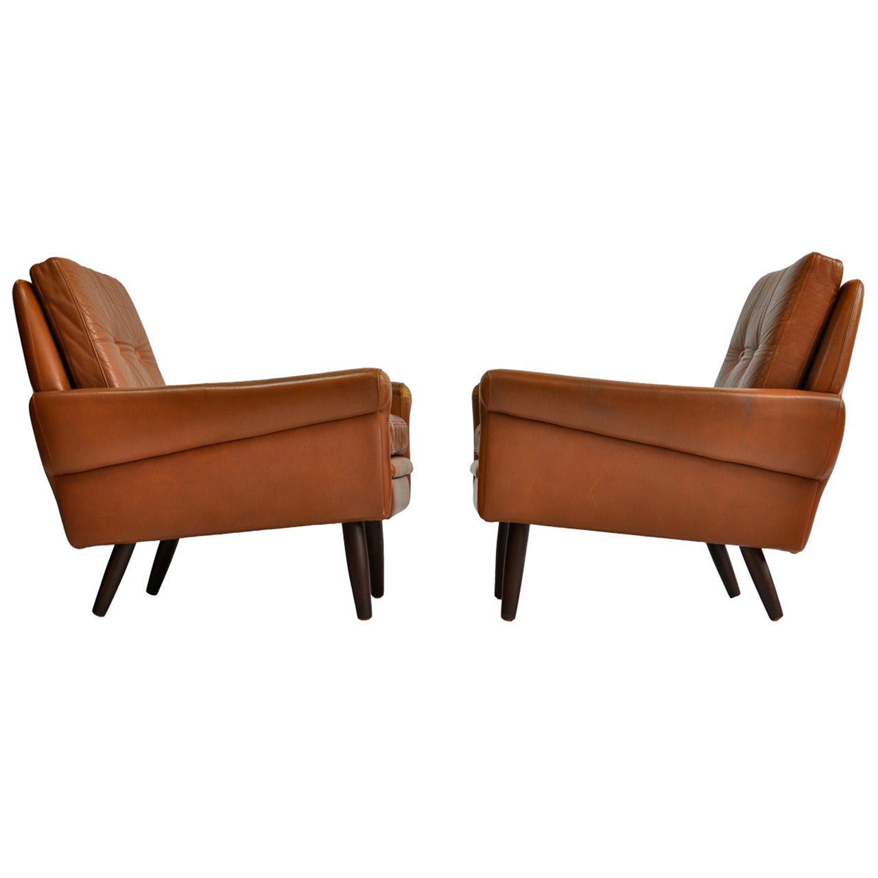 Pair of 1960s Leather Lounge Chairs by Svend Skipper
