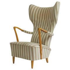 1950s High Back Swedish Lounge Chair and Ottoman