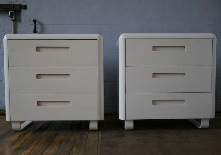 Pair Plymodern Dressers In White Lacquer