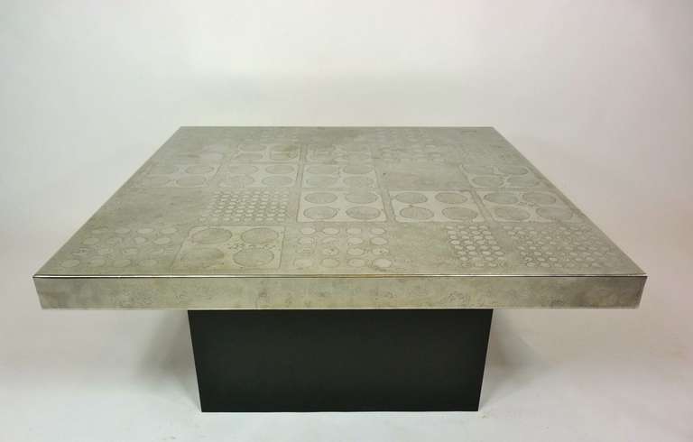 Rare etched metal coffee table by Heinz Lilienthal.