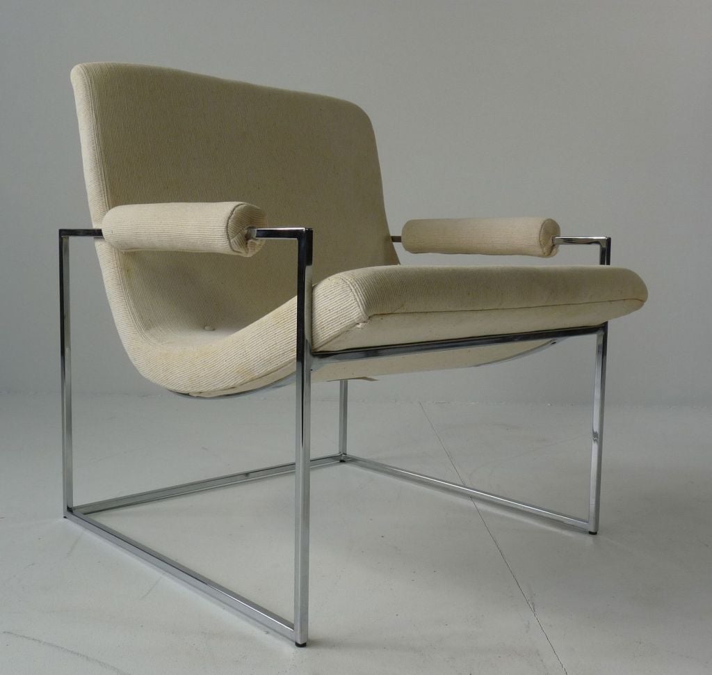 Pair of petit Milo Baughman chrome frame lounge chairs.