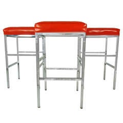 Set of Three Chrome Bar Stools