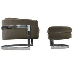 Large Milo Baughman Cantilevered Lounge Chair and Ottoman