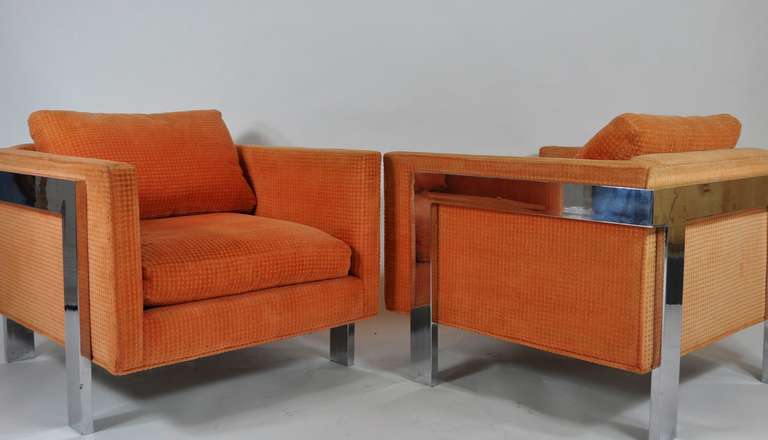 Mid-Century Modern 1970s Lounge Chairs with Chrome Frames