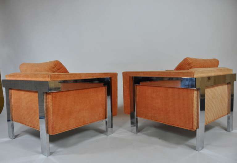 American 1970s Lounge Chairs with Chrome Frames