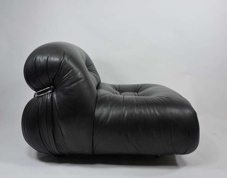 Mid-Century Modern Original Black Leather Soriana Chairs by Tobia Scarpa