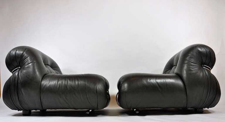 Original Black Leather Soriana Chairs by Tobia Scarpa for Cassina.