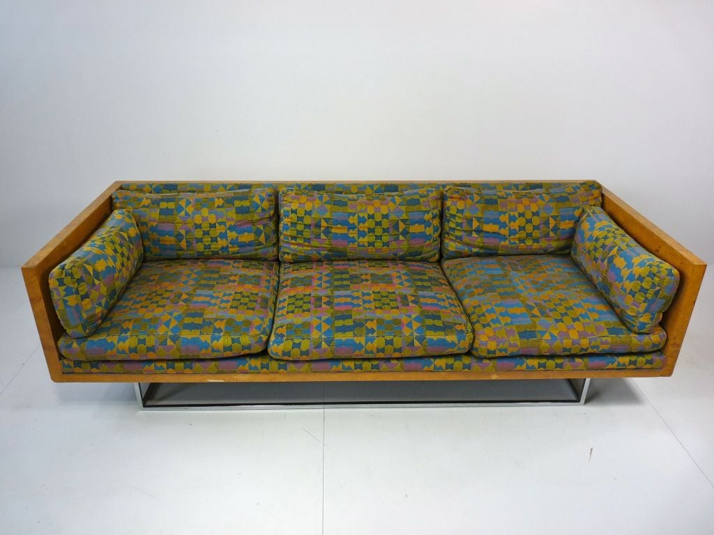 American Milo Baughman Burlwood Floating Sofa For Sale