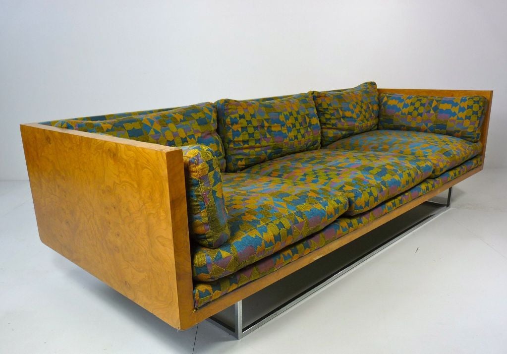 Mid-20th Century Milo Baughman Burlwood Floating Sofa For Sale