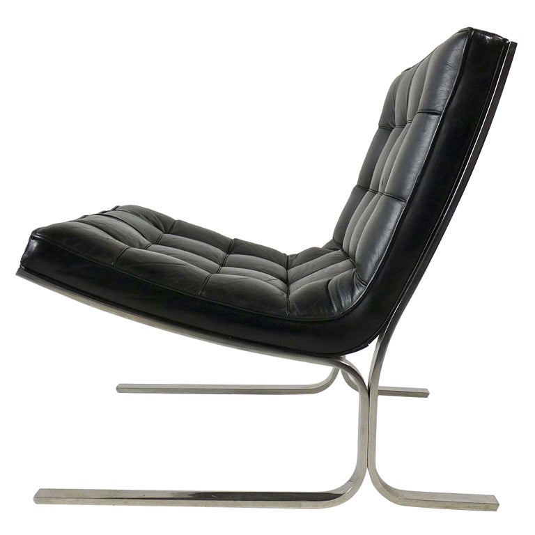 Nicos Zographos Black Leather Lounge Chair For Sale