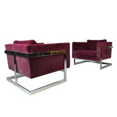 Pair Of Large Milo Baughman Cube  Lounge Chairs