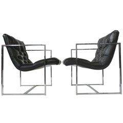 Pair of Milo Baughman Square Frame Chairs