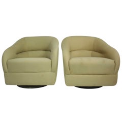 Pair of Ward Bennett Swivel Lounge Chairs 