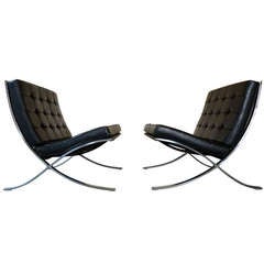 Pair Of Barcelona Chairs By Mies Van Der Rohe