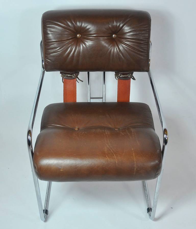 Set of Four Leather Dining Tucroma Chairs by Pace In Good Condition In Turners Falls, MA