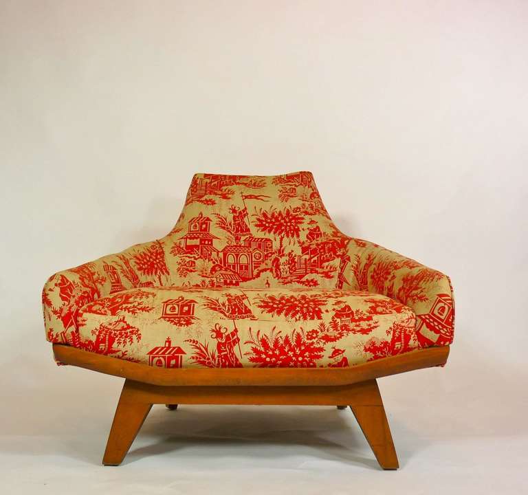 American Pair of Mid Century Lounge Chairs with Vintage Chinoiserie Fabric