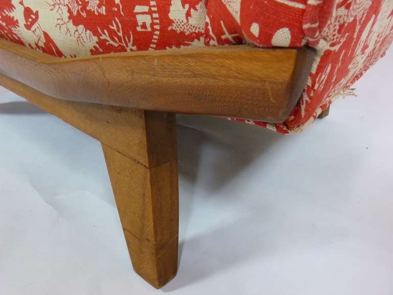 Wood Pair of Mid Century Lounge Chairs with Vintage Chinoiserie Fabric