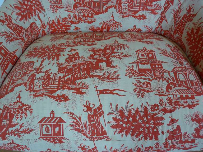 Pair of Mid Century Lounge Chairs with Vintage Chinoiserie Fabric 1