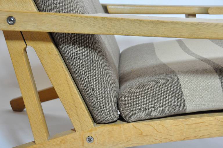 Mid-20th Century Pair of Wide Arm Lounge Chairs and Ottoman by Hans Wegner