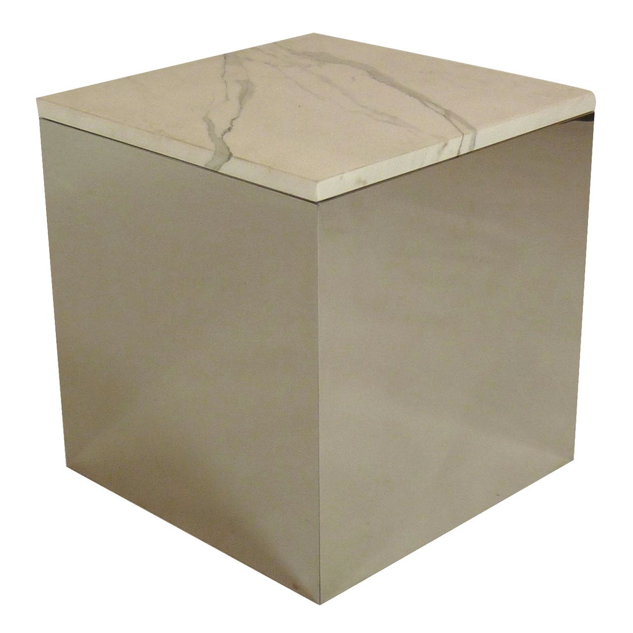 Chrome Cube Table with Marble Top For Sale