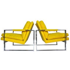 Pair of Milo Baughman Chrome Frame Lounge Chairs
