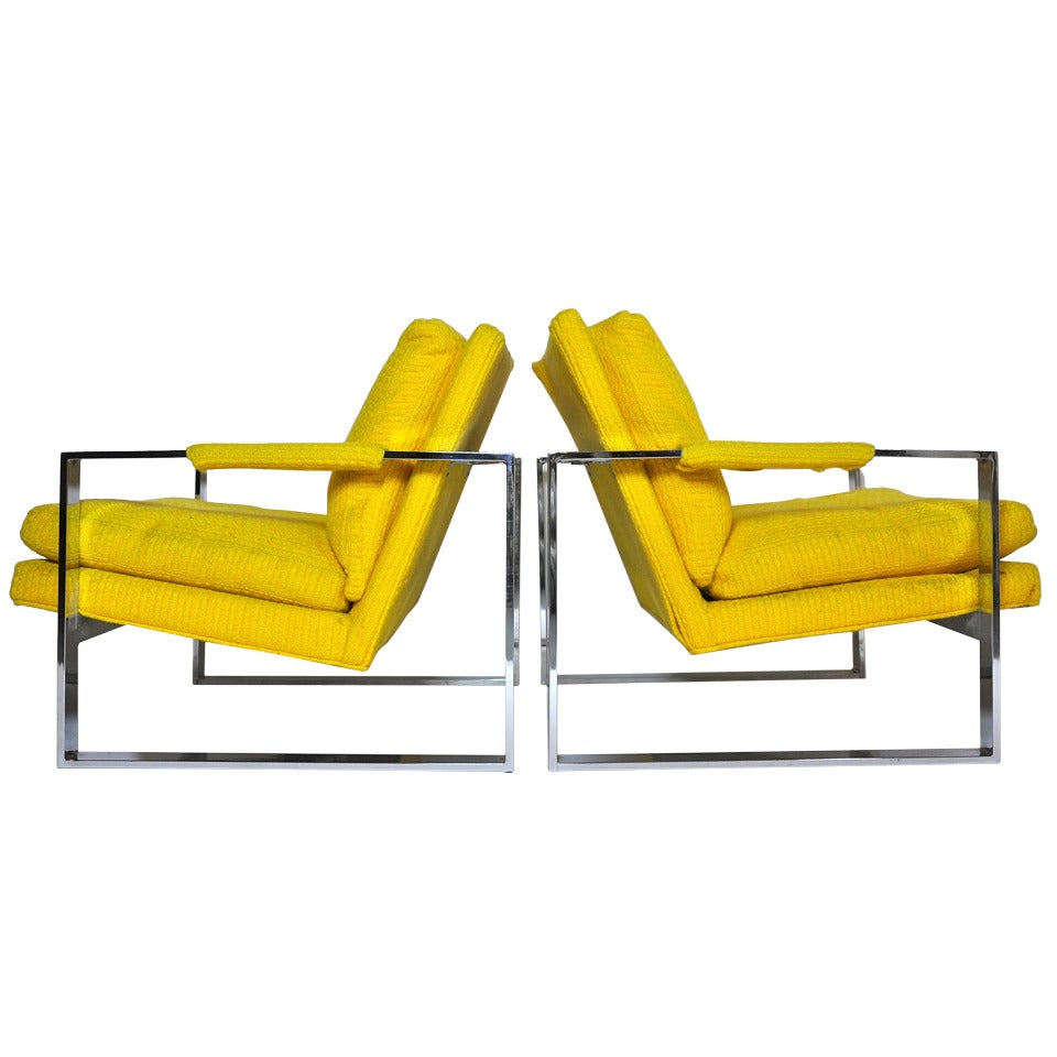 Pair of Milo Baughman Chrome Frame Lounge Chairs For Sale