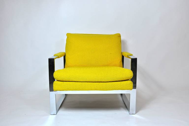 American Pair of Milo Baughman Chrome Frame Lounge Chairs For Sale