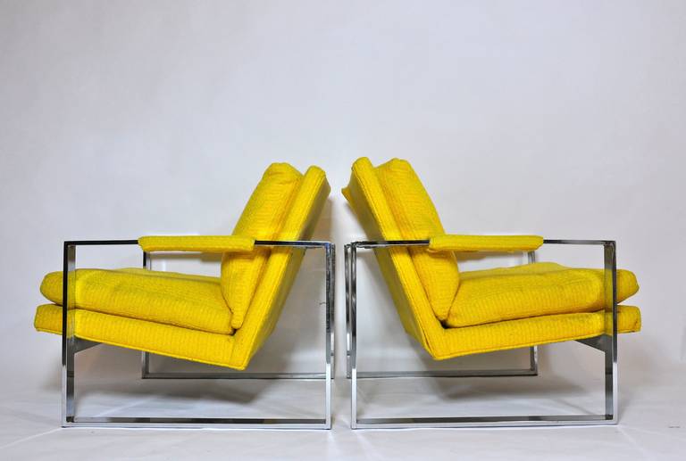Pair of Milo Baughman chrome frame lounge chairs.