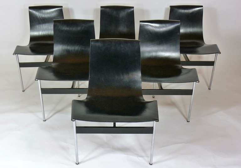Mid-Century Modern Set of six leather dining chairs by Katavolos, Littell & Kelley