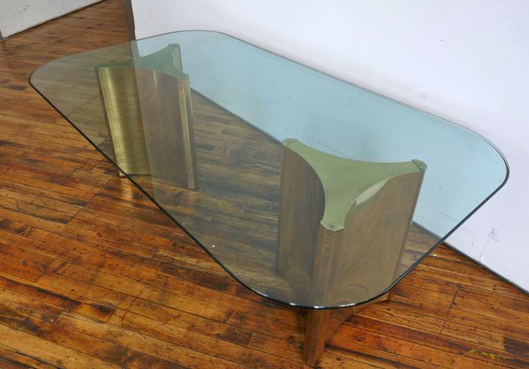 American Mastercraft Double Pedestal Brass Dining Table