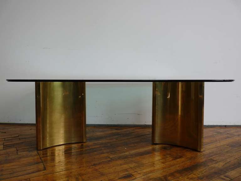 Mastercraft Double Pedestal Brass Dining Table In Excellent Condition In Turners Falls, MA