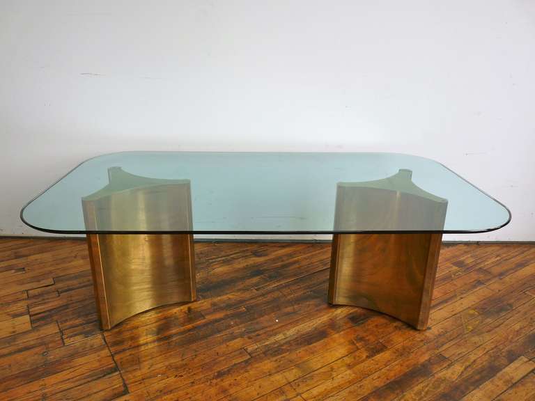 Mid-Century Modern Mastercraft Double Pedestal Brass Dining Table